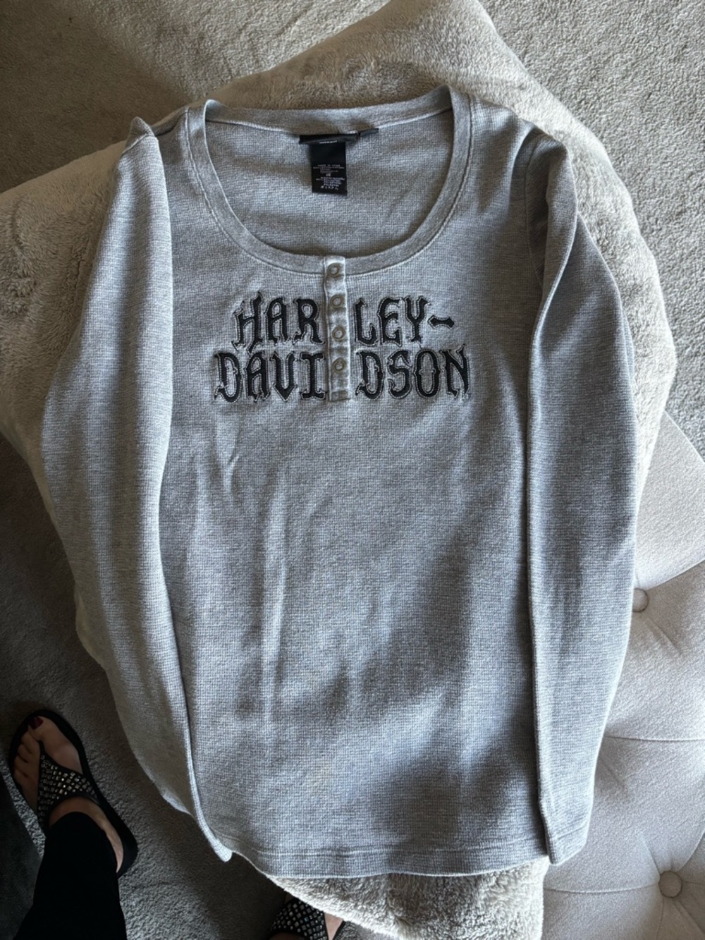 Harley-Davidson Light Gray Thermal Henley Shirt with Logo
